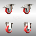 Service Caster 3.5 Inch 316SS Red Polyurethane Swivel Plate Caster Lock Brake 2 Rigid, 2PK SCC-SS316TTL20S3514-PPUB-RED-2-R-2